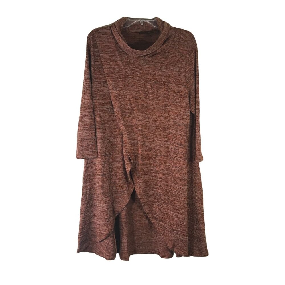 P Luca Milano Women's XL Turtle Neck 3/4 Sleeve V Front Dress Brown Preowned